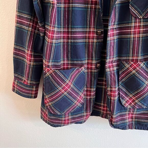 One24 Rags Shacket Flannel Size XL Red Blue Plaid Longer Length Pockets - Picture 2 of 7